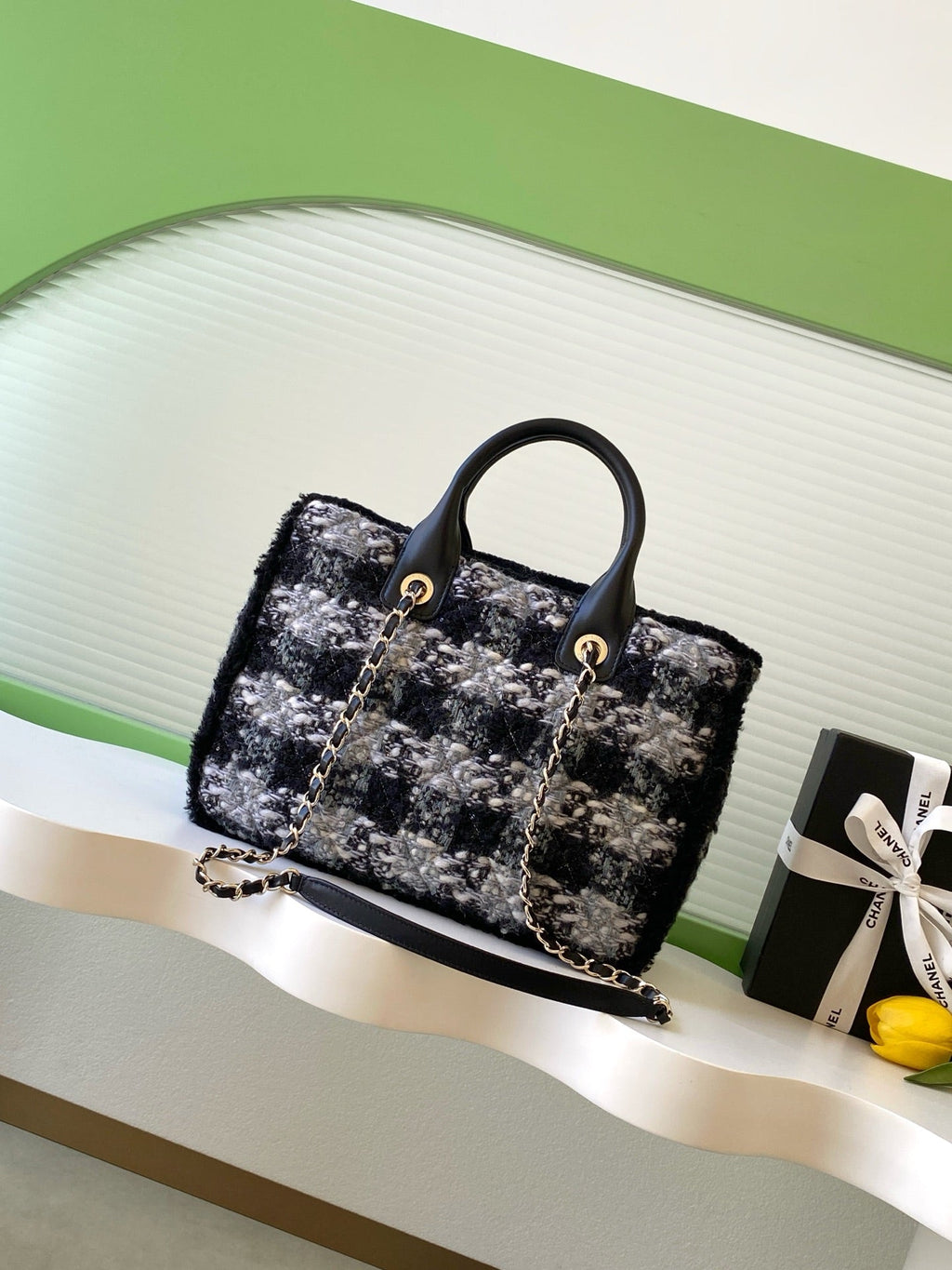CC 2025 Bag Black Tweed Fabric Leather