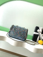 Chanel 2026 Flap Bag 21cm Blue mix Colors Sequin Leather 325283