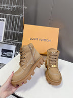 LV Checker Ankle Boots Brown Suede