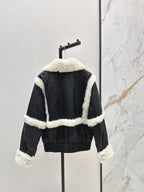 Burberry 25 Shearling-trimmed Bomber Jacket Black White Fur Leather