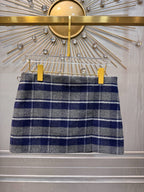 Miumiu 2026 Plaid Midi Skirt Blue-Gray Wool Viscose