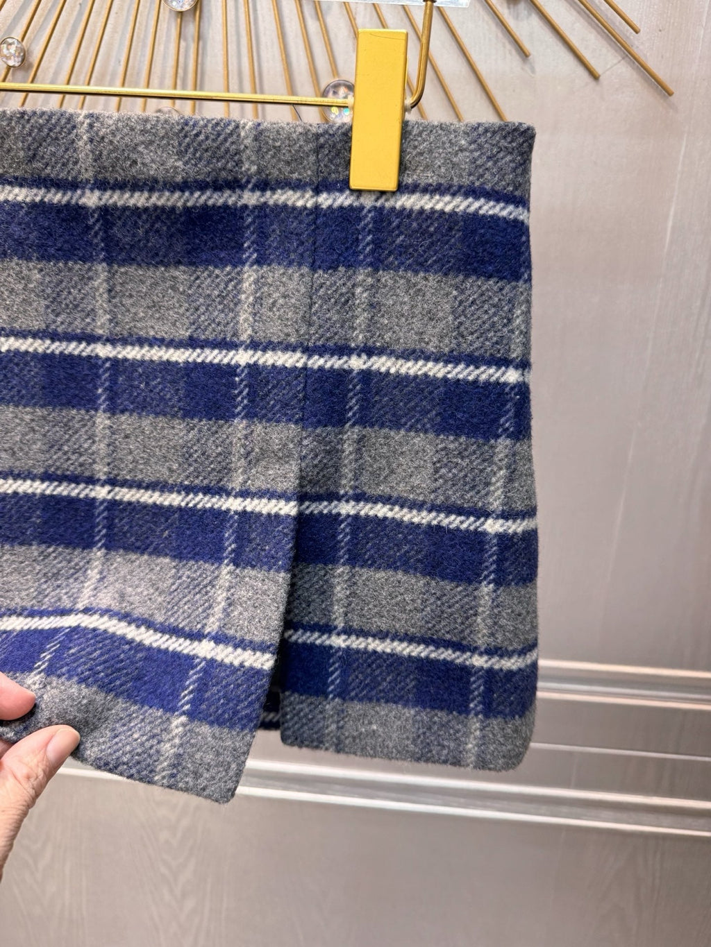 Miumiu 2026 Plaid Midi Skirt Blue-Gray Wool Viscose