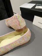 ballet flat pink yellow green tweed white calfskin