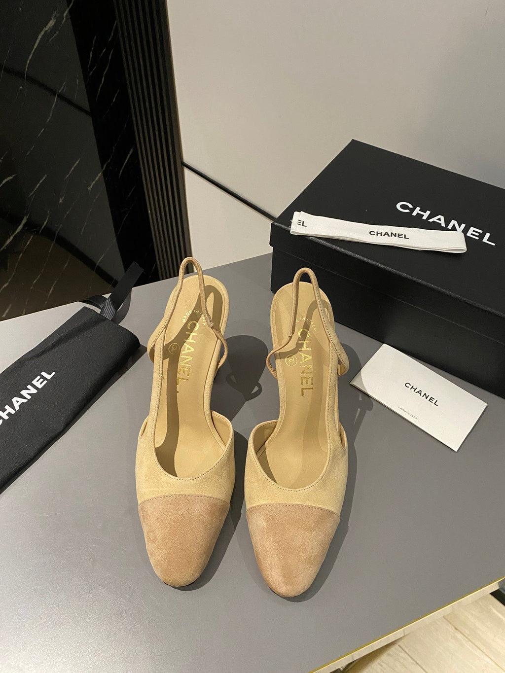 CC Slingback 95mm Beige Brown Suede