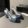 CC Slingback 95mm Dark Blue Tassel Denim Fabric
