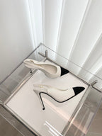 CC Slingback 95mm White Lambskin And Denim Fabric