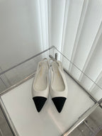 CC Slingback 15mm White Lambskin And Denim Fabric