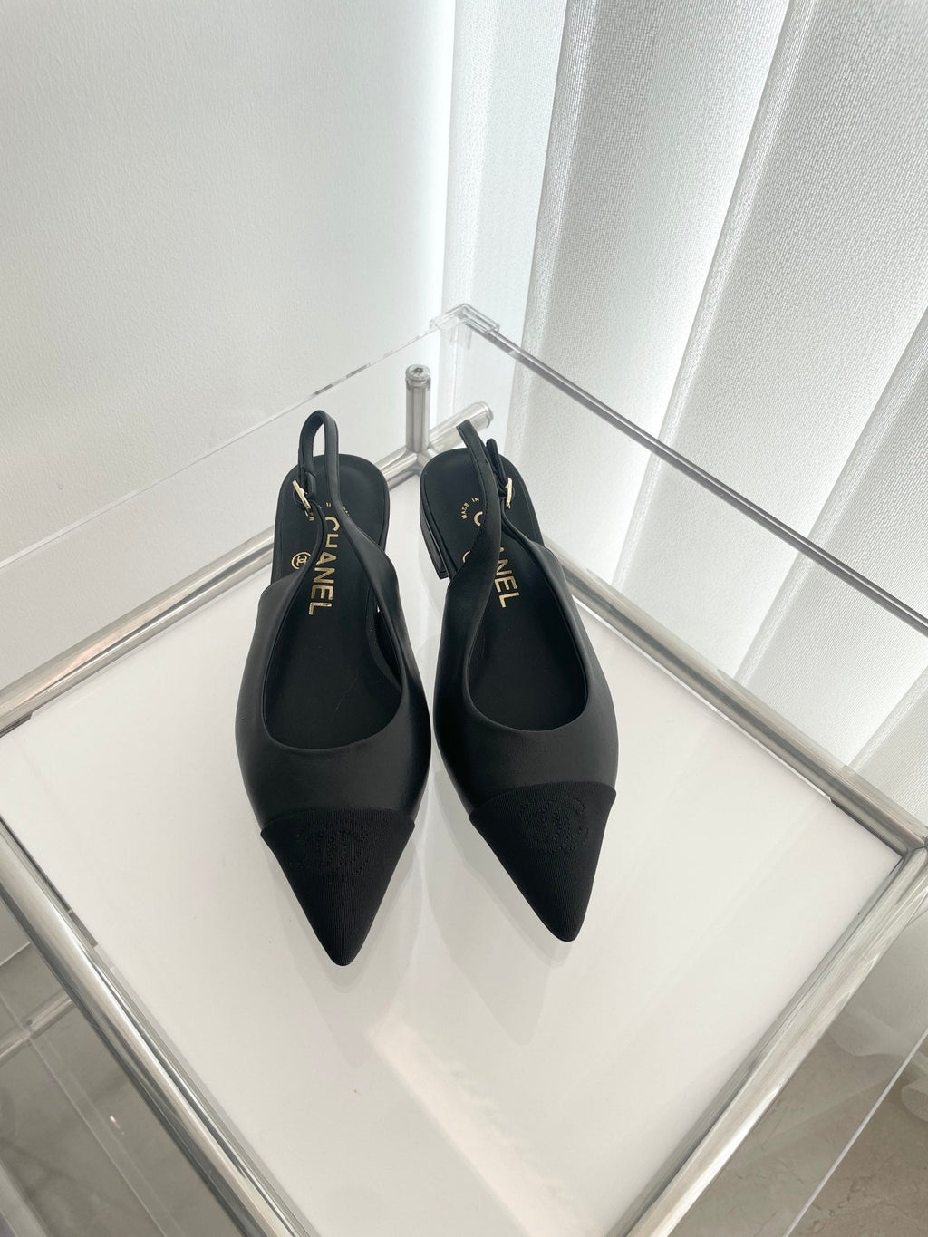 CC Slingback 15mm Black Lambskin And Denim Fabric
