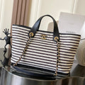 Chanel 2026 Deauville Tote Bag 46cm Black mix White Canvas Leather 331127