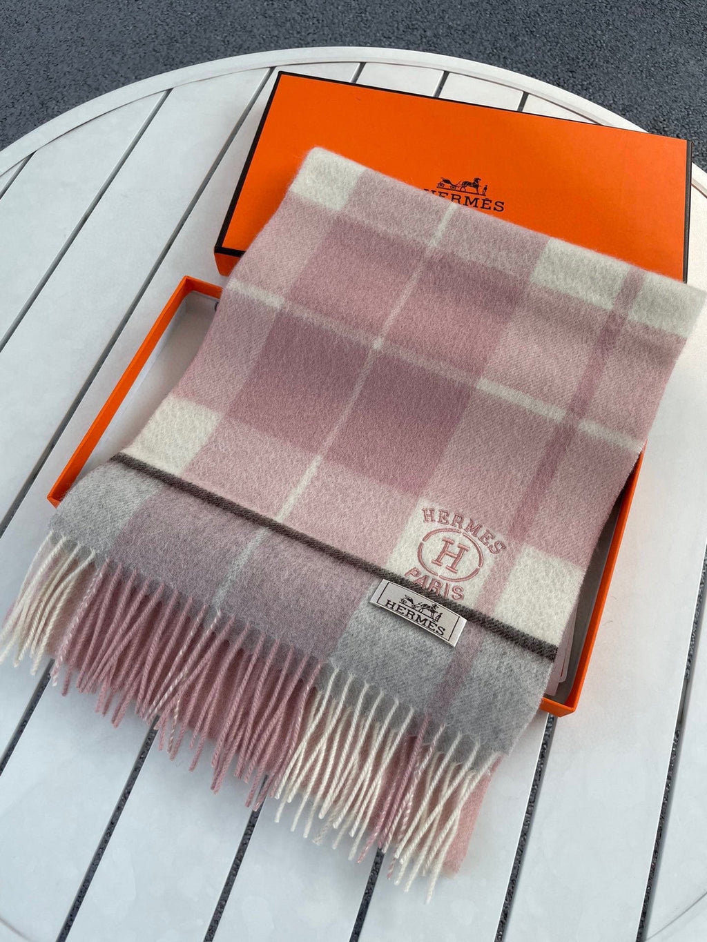 Scarf 180 CM In Light Grey White Mix Pink Caro Cashmere