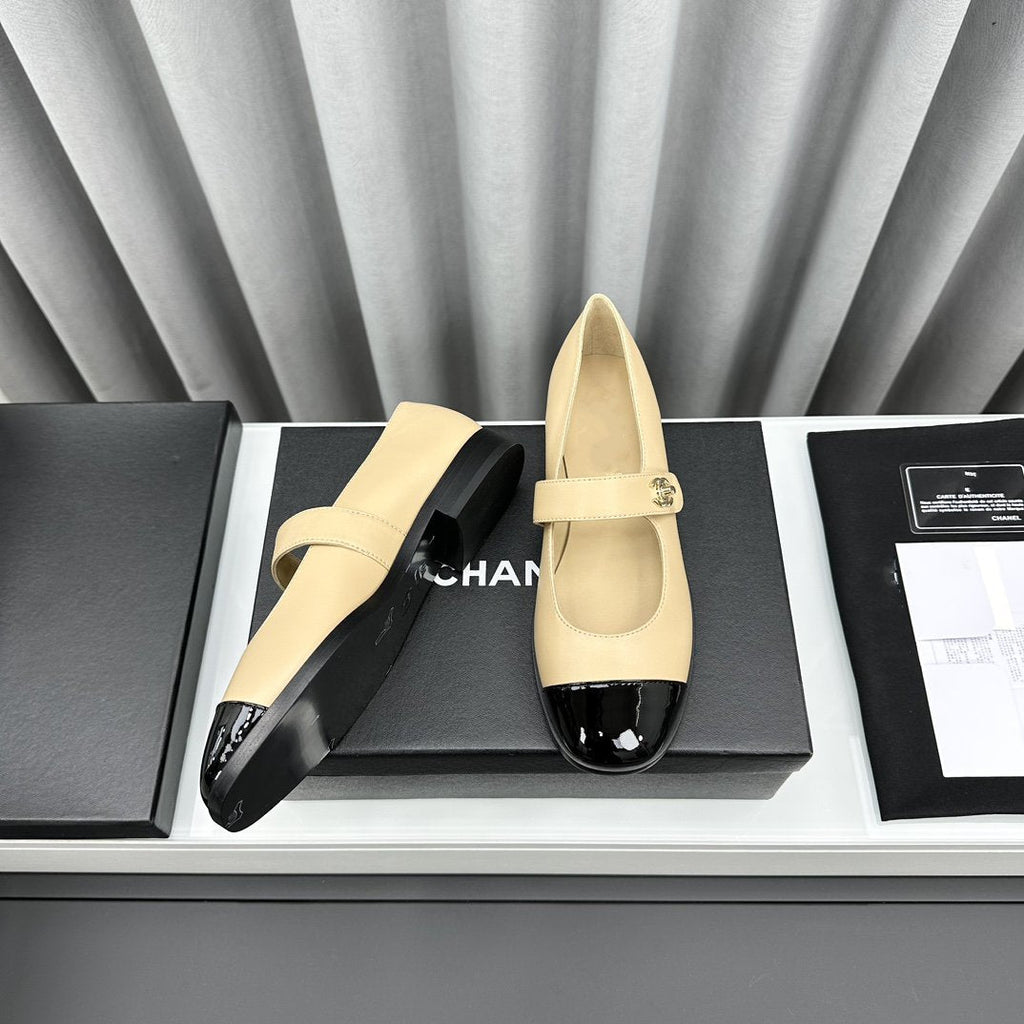 mary janes beige cafskin black patent calfskin