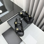 dad sandals black patent lambskin mules