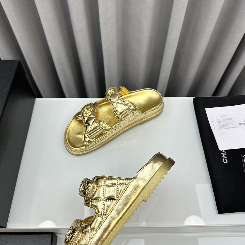 dad sandals gold metalic lambskin mules