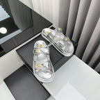 dad sandals silver metalic lambskin mules
