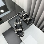 dad sandals black white mules
