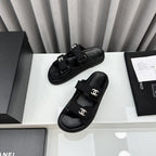 dad sandals black textile mules