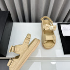 dad sandals beige bow tie lambskin