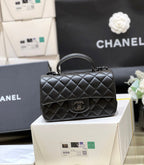 25C Mini Flap Bag Top Handle 20cm Black Lambskin Black Hardware