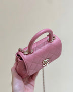 CC Super Mini Handle Bag 14.5 Pink Leather Gold Hardware