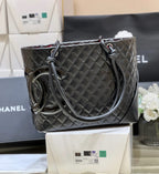 CC Cambon Tote 30cm Black Quilted Calfsin