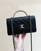 CC 25P Flap Bag Top Handle 18.5cm Black Grained Calfskin
