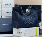 CC Vintage Cabas Tote 48cm Blue Denim