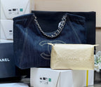 CC Vintage Cabas Tote 48cm Blue Denim