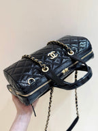 CC 25s Maxi Bowling Bag Black Patent Crumpled Calfskin