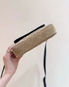 Chanel 2025 Block Flap Bag 20cm Black Beige Lambskin Suede 343043