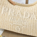 PRA 22 BAG IN BEIGE RAFFIA AND BROWN CALFSKIN GOLD HARDWARE