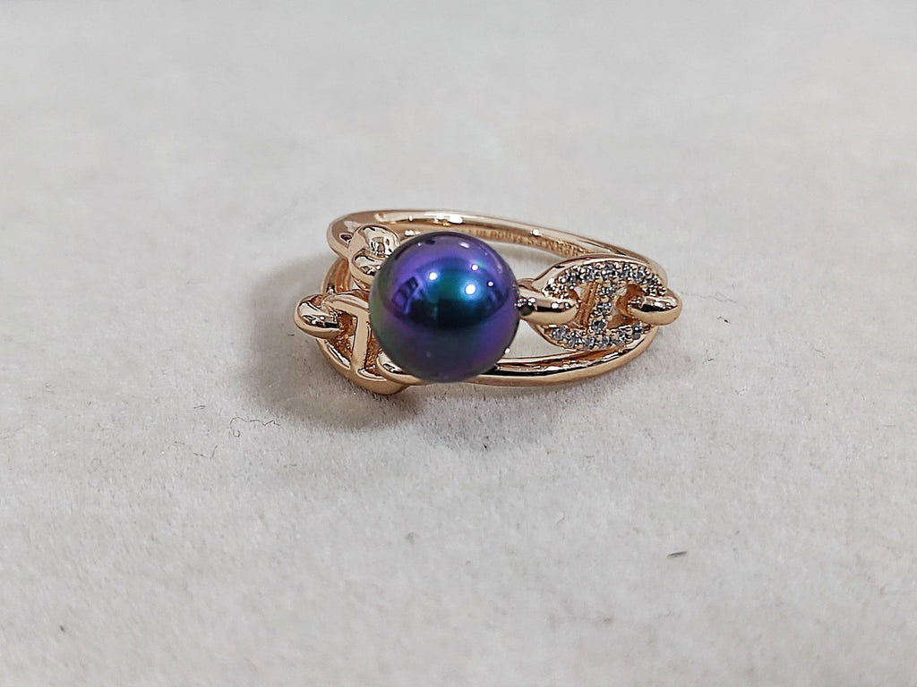 HM Pig Nose Black Pearl Rose Gold Ring