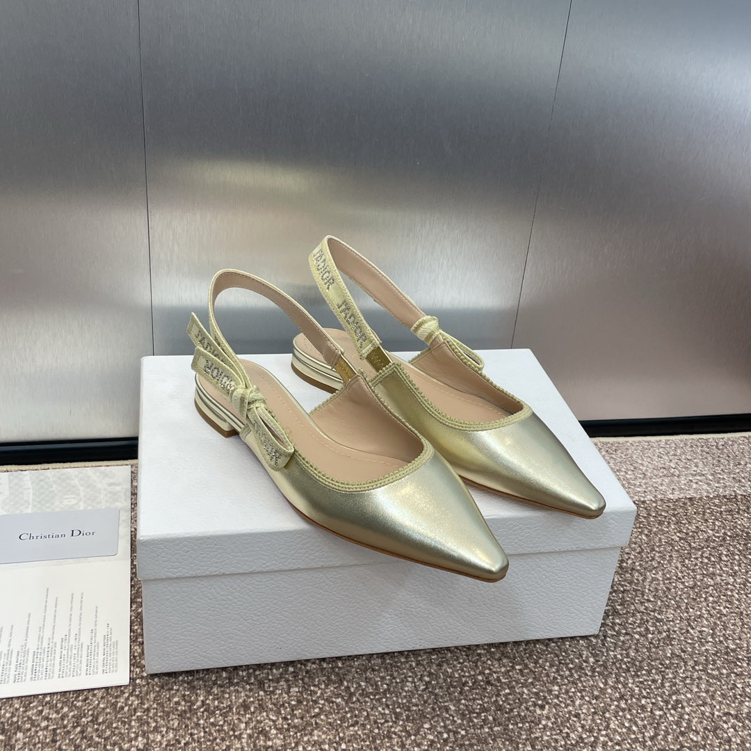 cd slingback flat gold green cakfskin