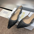cd slingback flat opaque black calfskin resin pearl