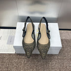 cd slingback flat transparent mesh embroidered black sun motif