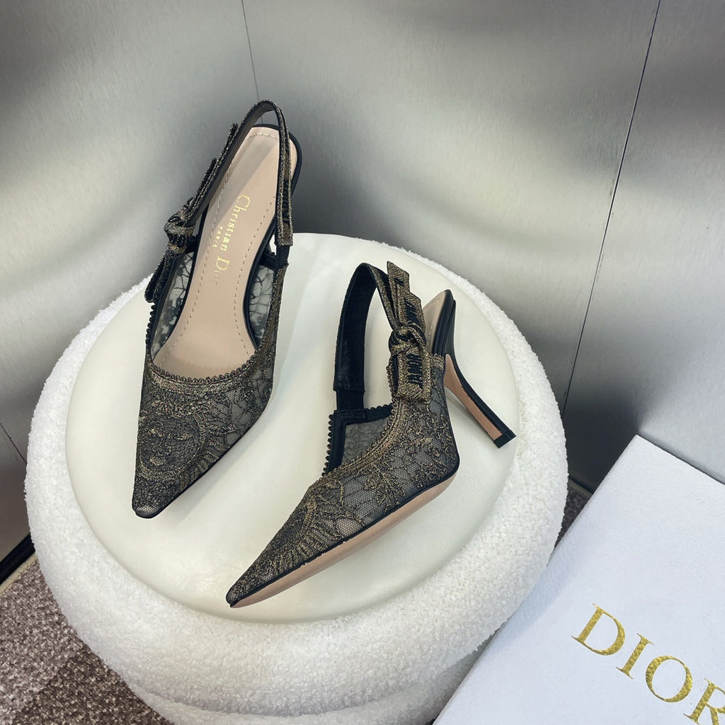 cd slingback pump 95 transparent mesh embroidered black sun motif