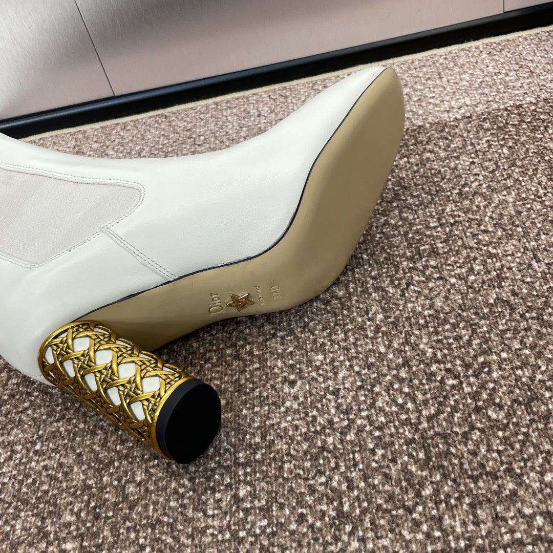 CD Icon Heeled Ankle Boot White Lambskin