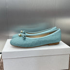 CD Ballet Flat Jade Green Woven Sedge And Lambskin