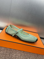 HM 25C Kichu Ballet Flat Mint Green Fabric with Calfskin 208282