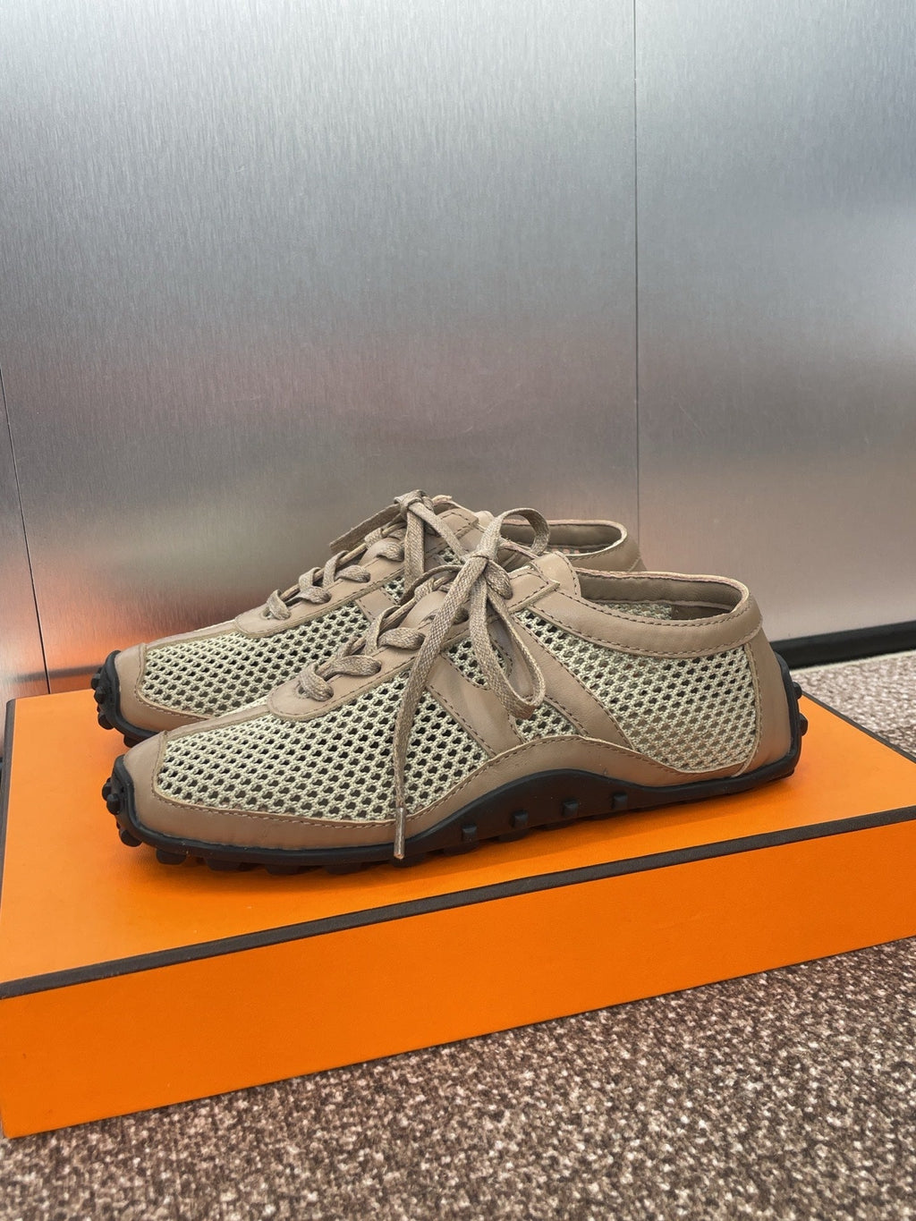 HM 25C Kiga sneaker Tortilla Brown Crochet knit with Calfskin 208294