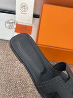HM 25 Oran Sandal Black Perforate Epsom Leather