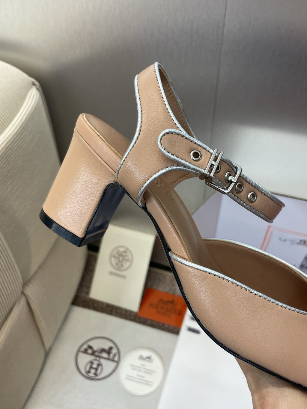 HM 25 Kleo Slingback 6cm Beige Calfskin 372953