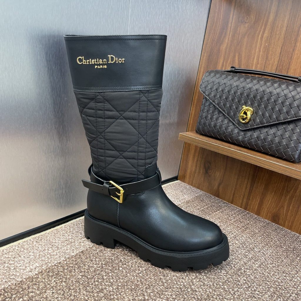 CD Ankle punk-inspired women's boots black cowhide with nylon cloth