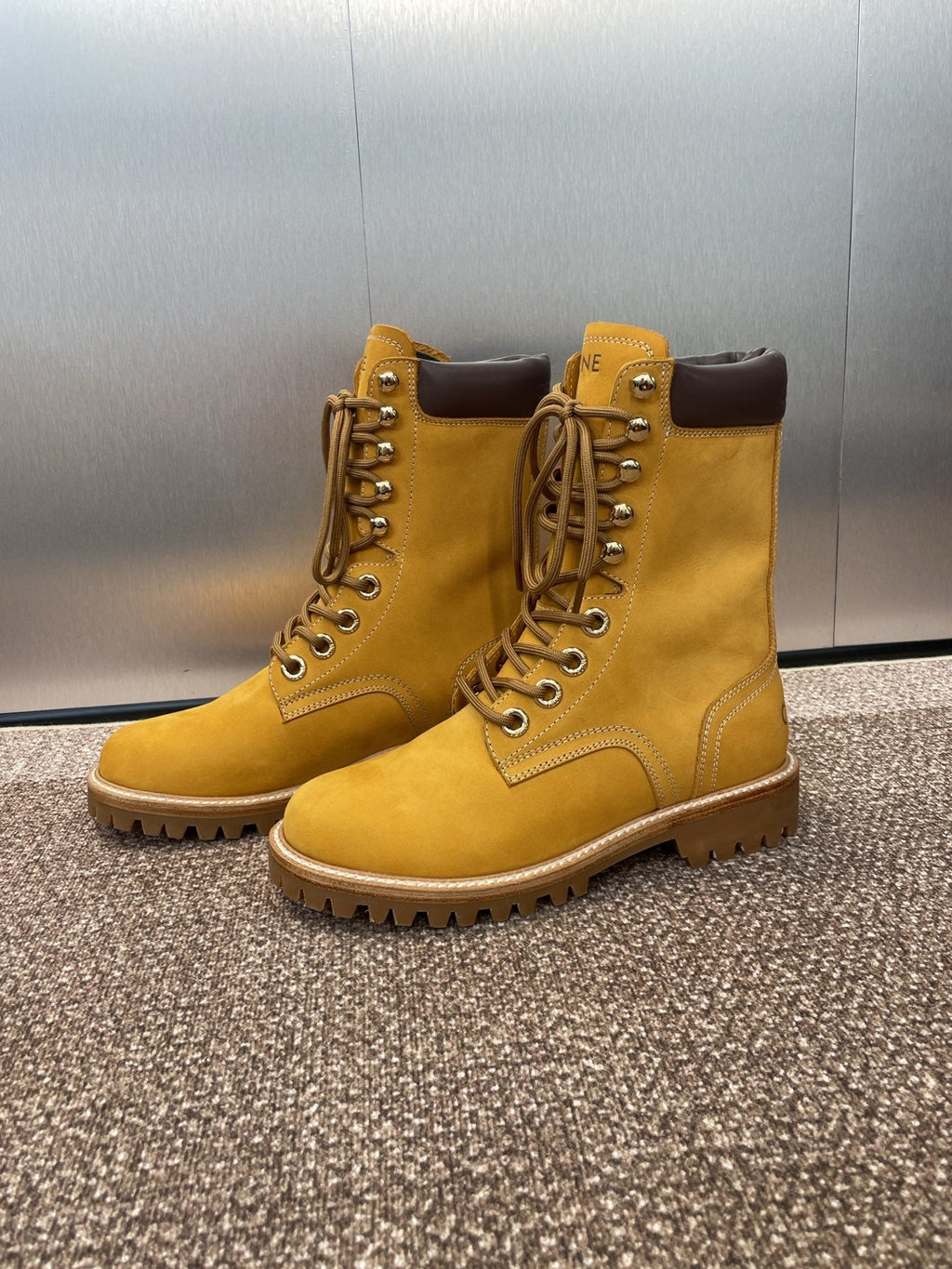 CELINE 25 Ankle Boots Yellow Suede 433390