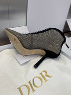 Dior 2025 Capture Heeled Ankle Boot Black Beige Mesh Sheepskin 508531