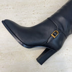 YSL 2025  High-Heeled Pointed-Toe Knee-High Rider Boot Black Calfskin 574018
