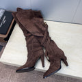 YSL 2025  Chunky Heel Pointed Toe Over-the-Knee Rider Boot Brown Suede 574019