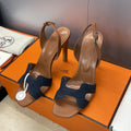 HM 26ss High Heel Sandals 105 Brown Dark Blue Denim Cowhide 607148