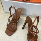 HM 26ss Kelly Sliver Buckle Sandals 95 Brown Calfskin 607166