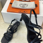HM 26ss Kelly Sliver Buckle Sandals 40 Black Calfskin 607170