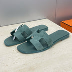HM 26ss  Oran Sandals Moss Green Suede Cowhide 607203